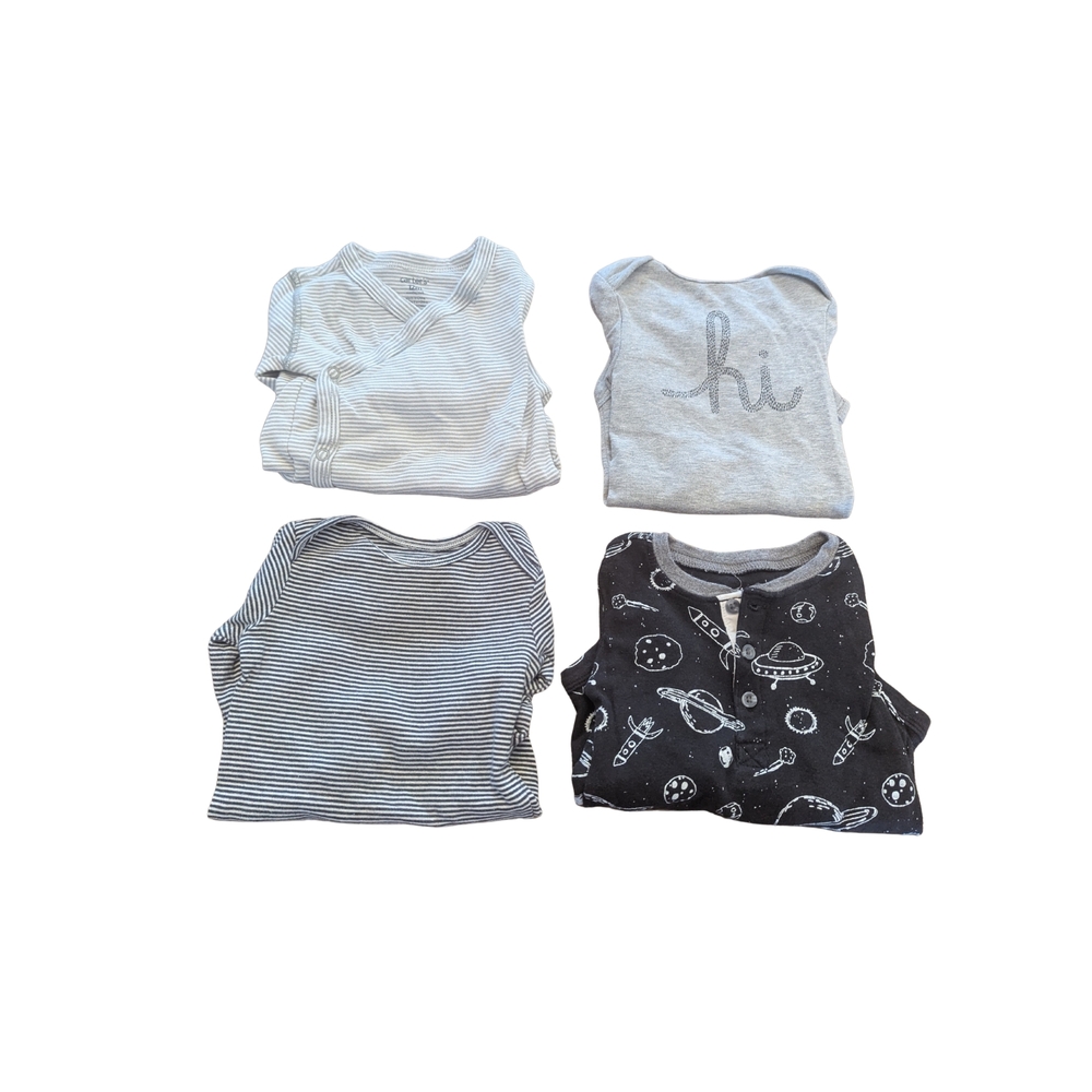 EUC Baby 12 month neutral long sleeve bodysuit bundle black white gray